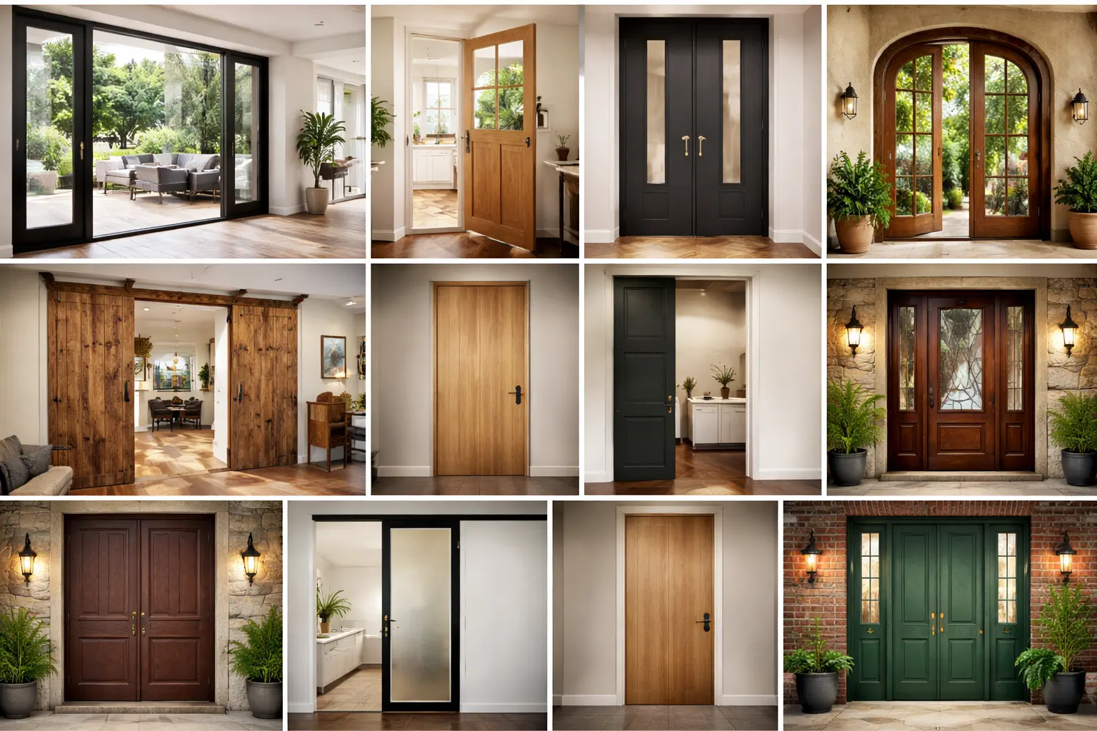 diverse collection of custom wooden door designs including sliding, hinged, double