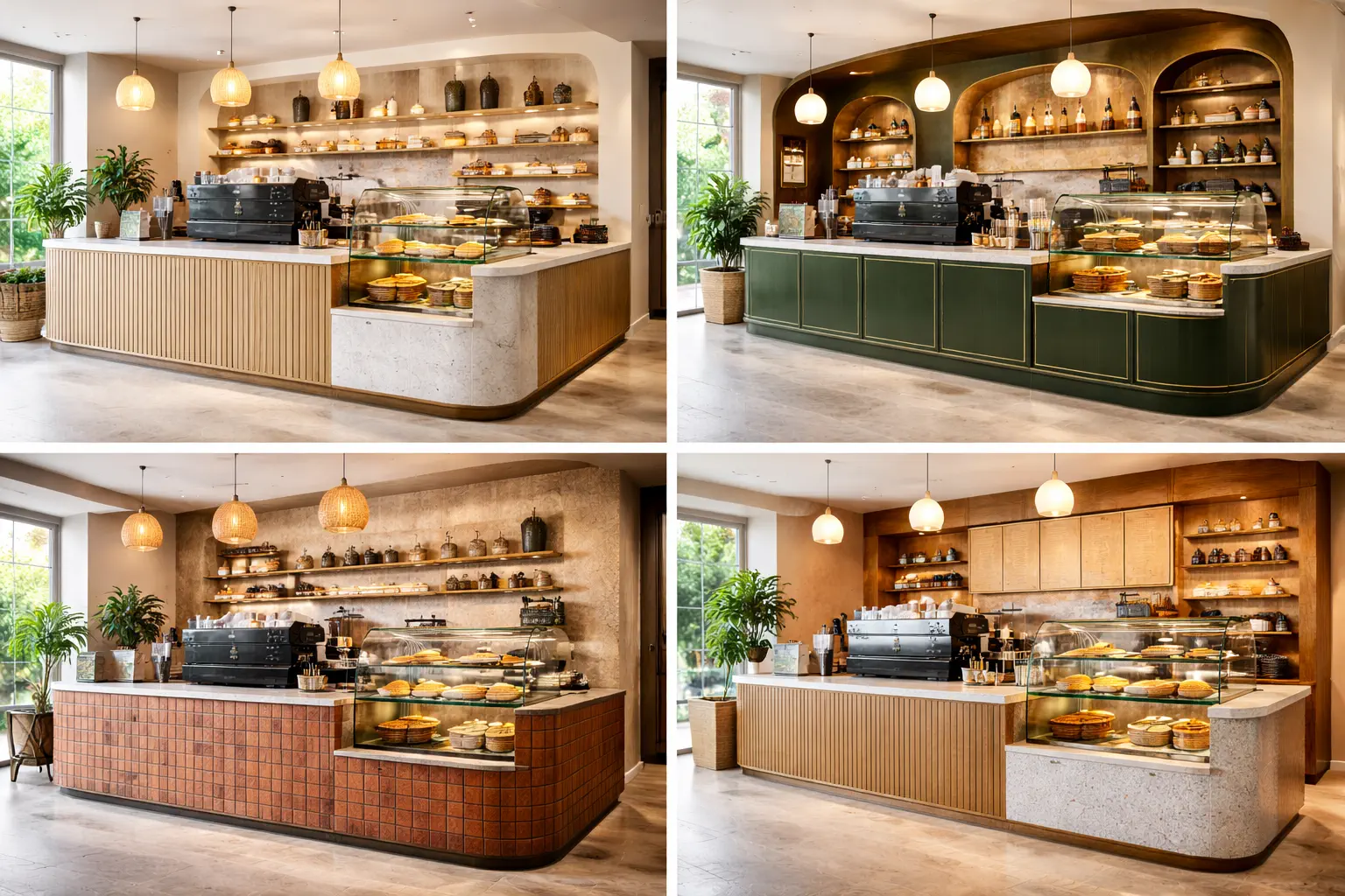 custom designed café counters with elegant lighting