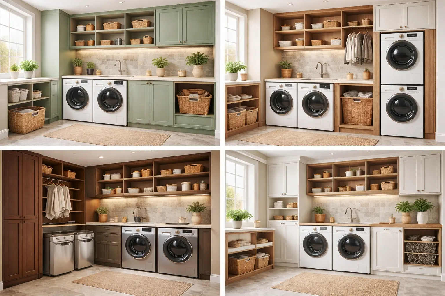 integrated washer dryer units and storage baskets