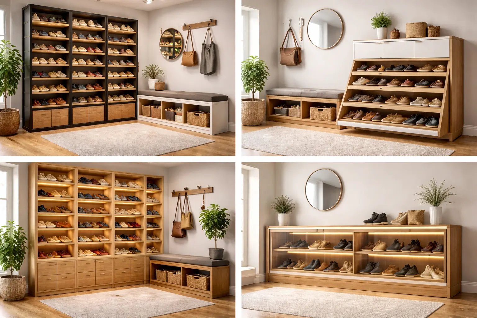 cushioned seating benches and LED lit storage