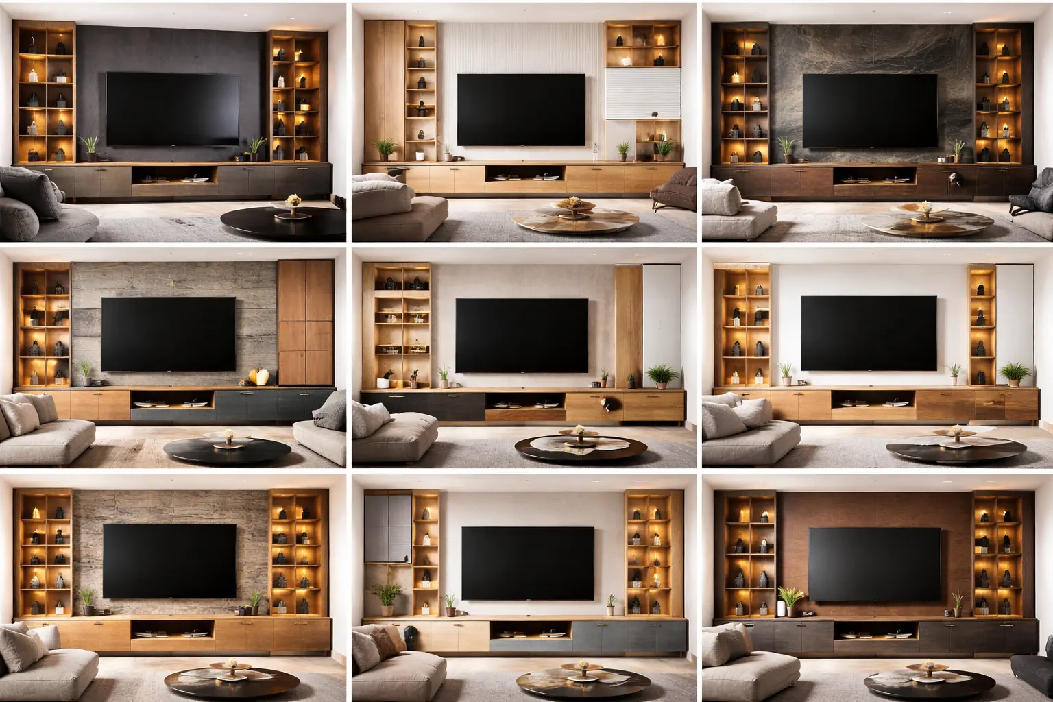custom wooden entertainment walls with built in shelves