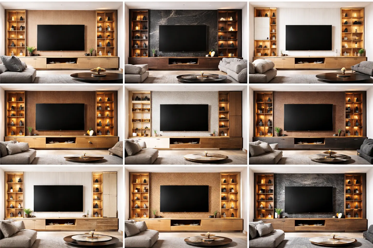 custom wooden media walls with display shelving