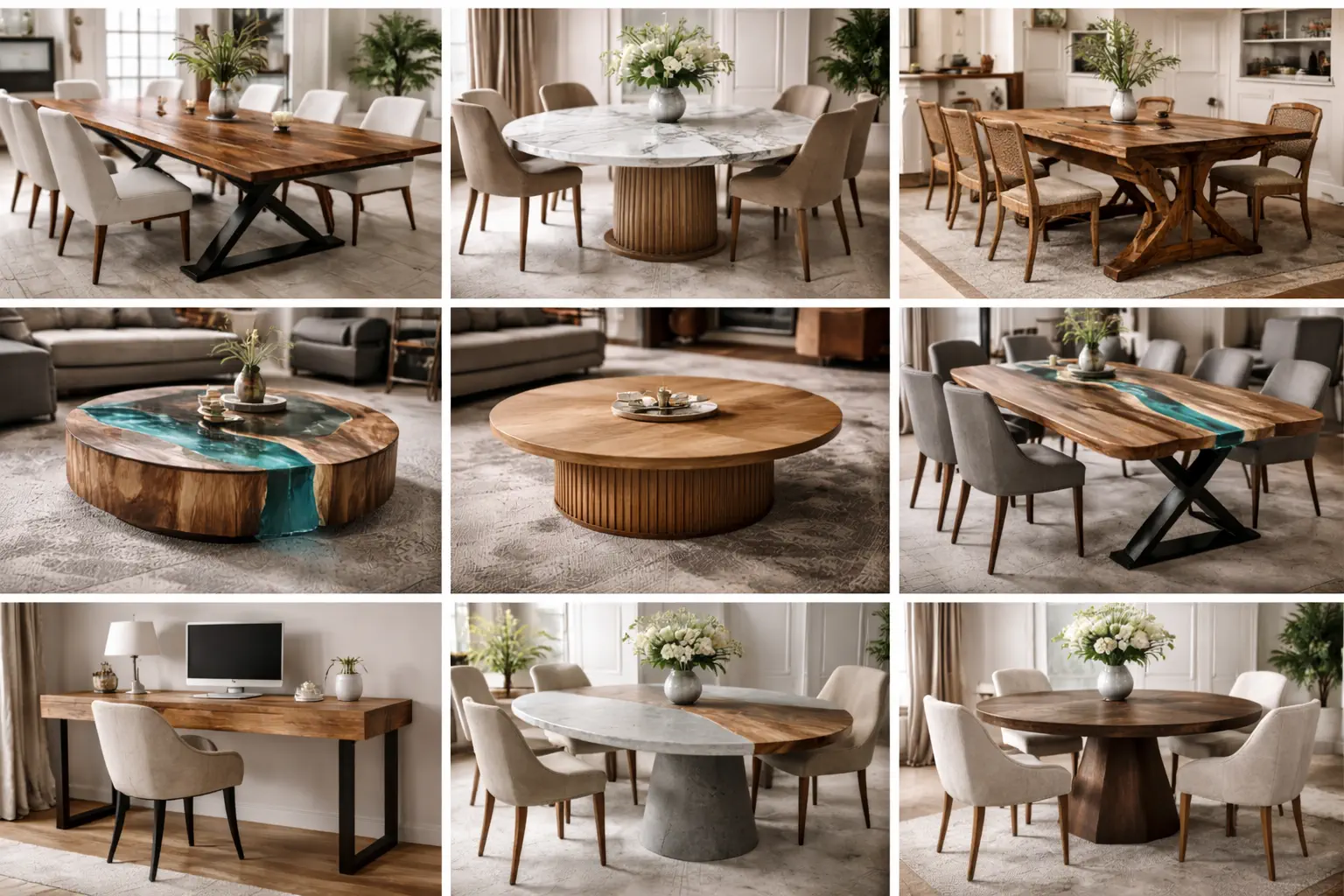 bespoke wooden dining tables and epoxy resin coffee tables