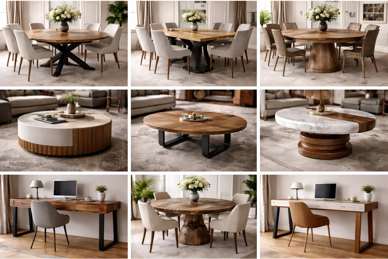 handcrafted wooden dining tables and stylish coffee tables
